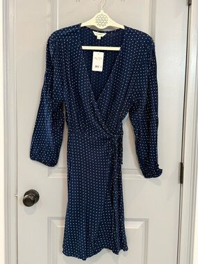 Lucky Brand Navy Wrap Dress with White Polka Dots